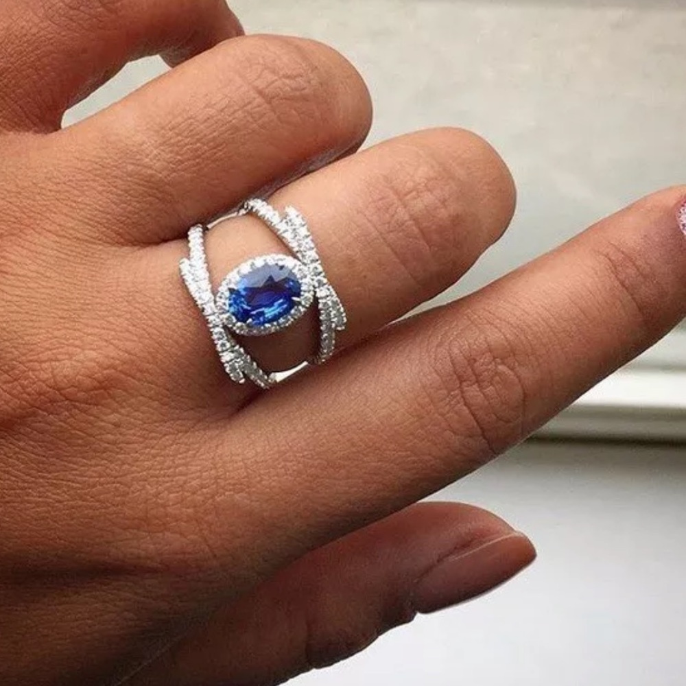 Pawsitively Posh Silver Ring with Blue Gem